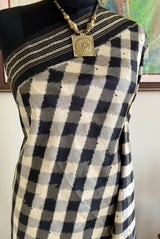 TANUVELA – POCHAMPALLY SILK IN BLACK WHITE WITH FLORAL GRID