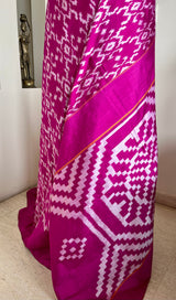 AAMEYA- MAGENTA POCHAMPALLY WITH WHITE DIAMOND AND ZIGZAG MOTIFS