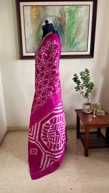 AAMEYA- MAGENTA POCHAMPALLY WITH WHITE DIAMOND AND ZIGZAG MOTIFS