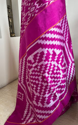 AAMEYA- MAGENTA POCHAMPALLY WITH WHITE DIAMOND AND ZIGZAG MOTIFS