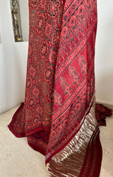BINAL – RED AJRAKH MODAL SILK WITH LAGDI PATTA AANCHAL