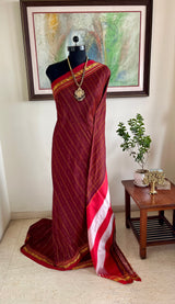 DHARIKA- MAROON ILKAL SAREE WITH CHECKS CHEVRON BORDER AND TOPI TENI