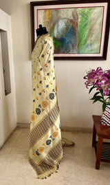 RENEE - CREAM ASSAM SILK SAREE FLORAL BOOTIS STAR MOTIFS
