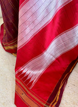 DHARIKA- MAROON ILKAL SAREE WITH CHECKS CHEVRON BORDER AND TOPI TENI