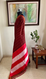 DHARIKA- MAROON ILKAL SAREE WITH CHECKS CHEVRON BORDER AND TOPI TENI