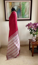 VARIKA- RED KANJIVARAM WITH MUSTARD STRIPES AND GREY TEMPLE BORDER