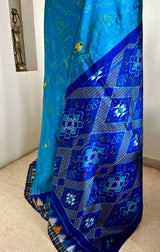 FIROZA - BLUE POCHAMPALLY SILK SAREE WITH TEMPLE AND IKAT MOTIFS