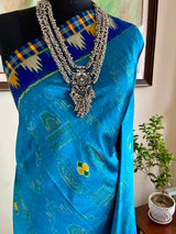 FIROZA - BLUE POCHAMPALLY SILK SAREE WITH TEMPLE AND IKAT MOTIFS