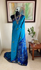 FIROZA - BLUE POCHAMPALLY SILK SAREE WITH TEMPLE AND IKAT MOTIFS