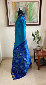 FIROZA - BLUE POCHAMPALLY SILK SAREE WITH TEMPLE AND IKAT MOTIFS