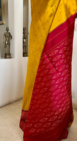 SHAIVY - MUSTARD GOLD POCHAMPALLY WITH IKAT LINES AND DIAMOND MOTIFS