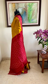SHAIVY - MUSTARD GOLD POCHAMPALLY WITH IKAT LINES AND DIAMOND MOTIFS