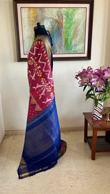 ISHVANI MAROON IKAT WITH GOLD BORDER AND NAVY AANCHAL