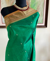 RUVI - GREEN PAITHANI WITH NARALI BORDER AND MOR KUNDA AANCHAL