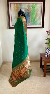 RUVI - GREEN PAITHANI WITH NARALI BORDER AND MOR KUNDA AANCHAL