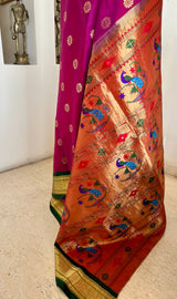 SUVEE - MAGENTA PAITHANI WITH NARALI BORDER AND PEACOCK AANCHAL