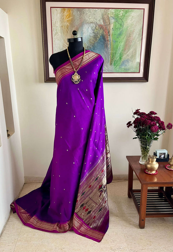 YUVIKA- REGAL PURPLE PAITHANI WITH NARALI BORDER AND MOR KUNDA