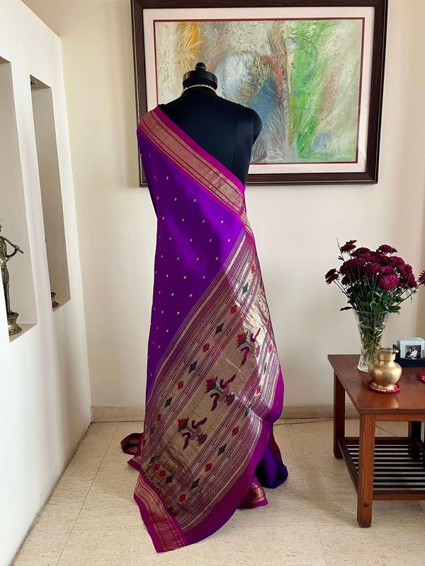 YUVIKA- REGAL PURPLE PAITHANI WITH NARALI BORDER AND MOR KUNDA