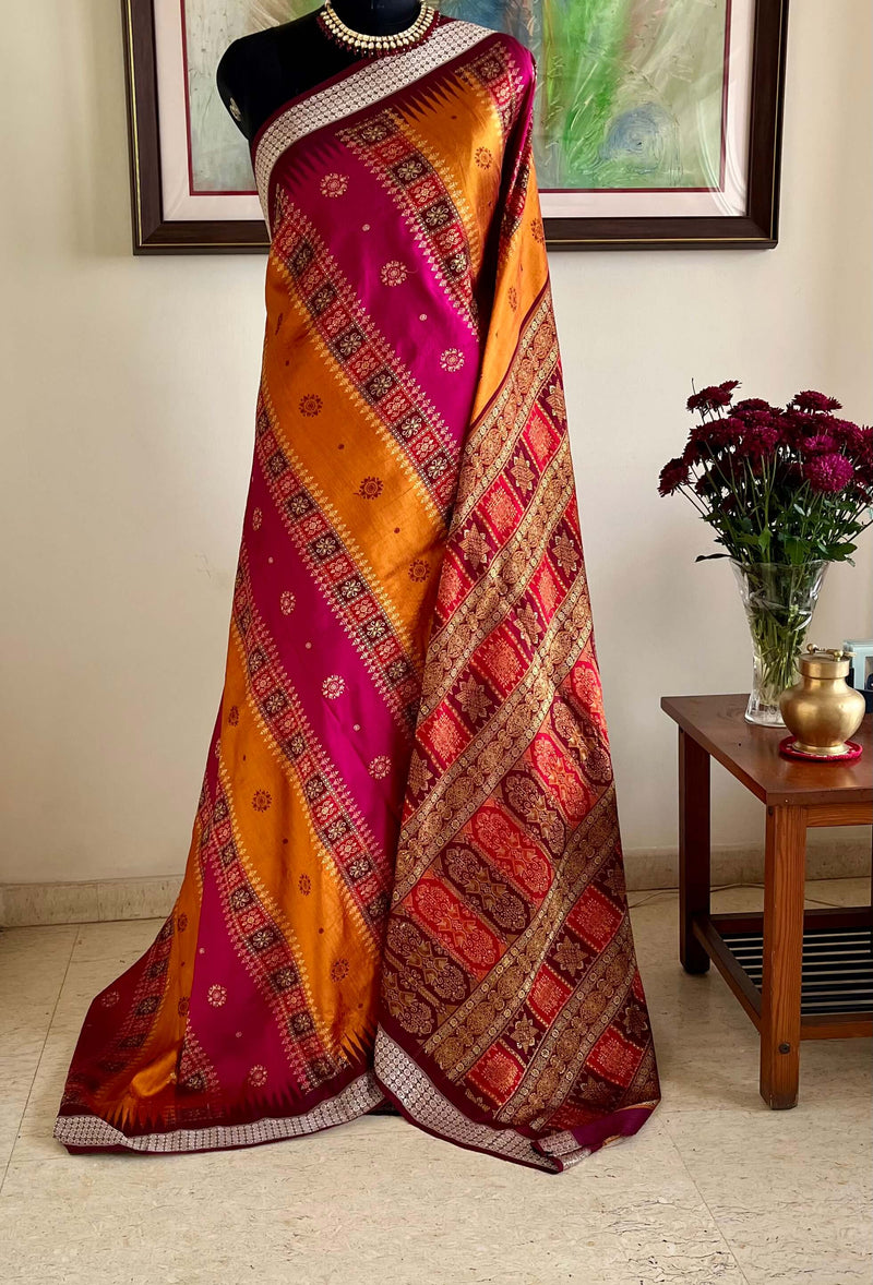 SUVRATA- BOMKAI SILK IN VIBRANT PINK AND RUST