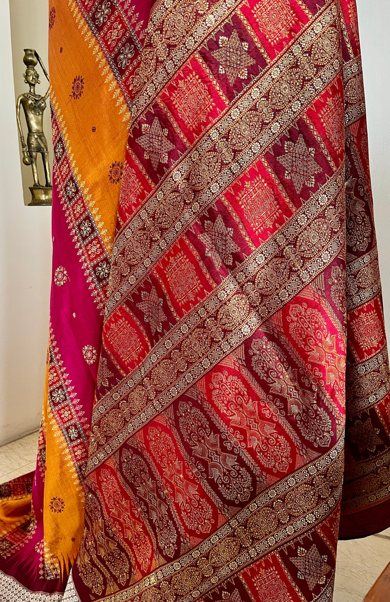 SUVRATA- BOMKAI SILK IN VIBRANT PINK AND RUST