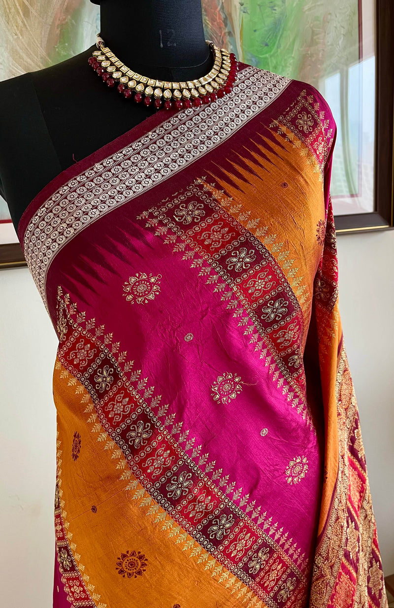 SUVRATA- BOMKAI SILK IN VIBRANT PINK AND RUST