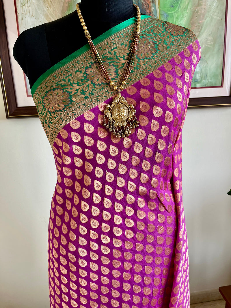 VATSALA- HALF AND HALF BANARASI SAREE WITH FLORAL AND ZARI MOTIFS