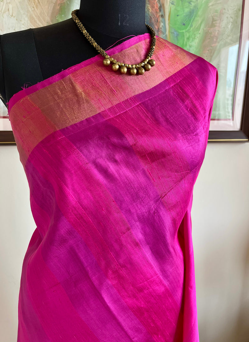 VEDHIKA - MAGENTA PINK UPPADA SILK WITH LIGHT PURPLE STRIPES AND TEMPLE MOTIFS