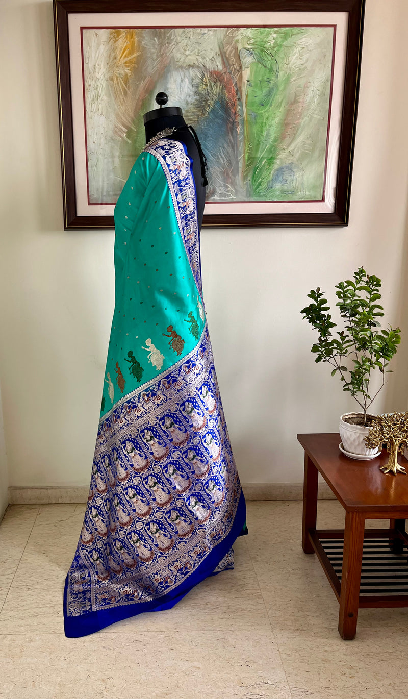 YASHMITA- SEA GREEN BANARASI KATAN SILK SAREE WITH MEENAKARI AANCHAL