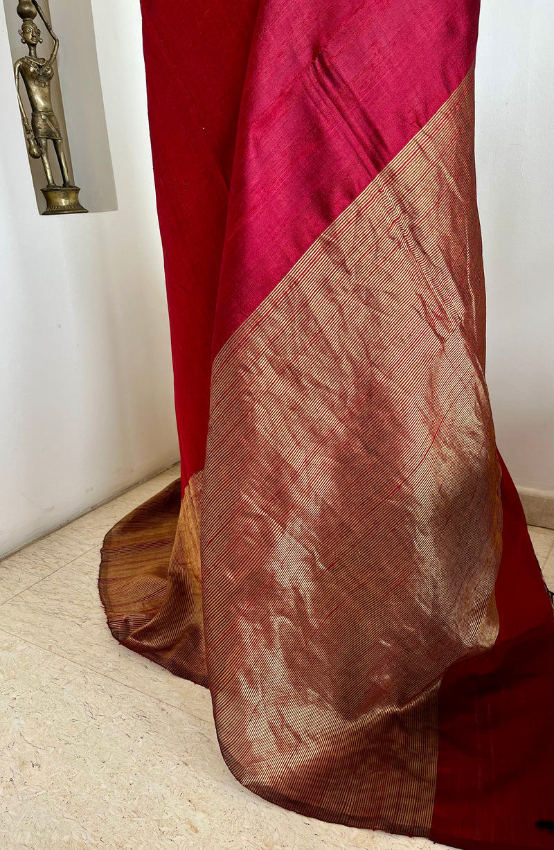 AMAYRA - RICH MAROON RAW SILK SAREE WITH ZARI LINES