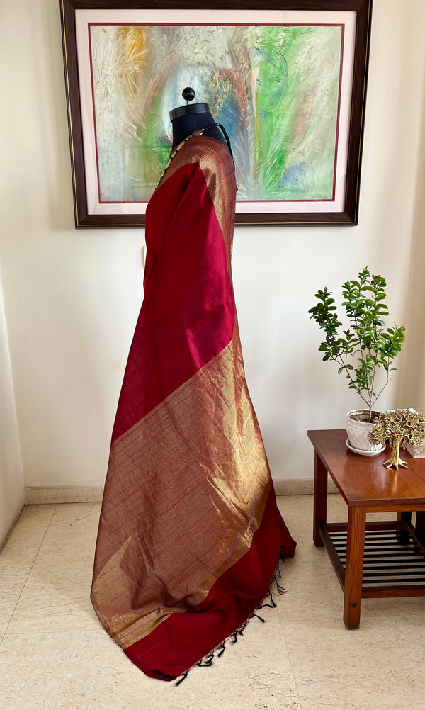 AMAYRA - RICH MAROON RAW SILK SAREE WITH ZARI LINES