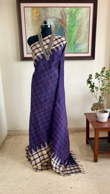 PRAYUKTA- NAVY KANJIVARAM WITH CHECKS AND ZARI DETAILS