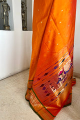 VIVEKA - VIBRANT ORANGE PAITHANI WITH NARALI BORDER