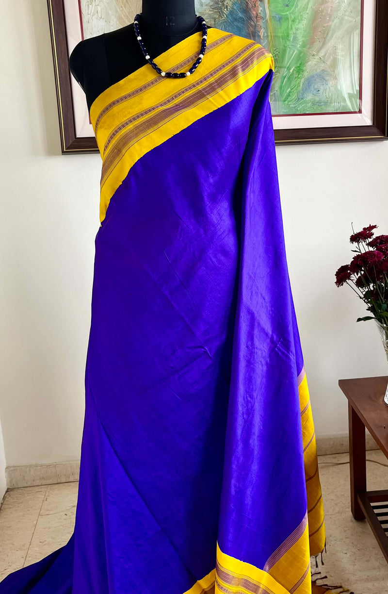 SUVETHA- PURPLE AND YELLOW KANJIVARAM SILK WITH RUDRAKSHA MOTIFS