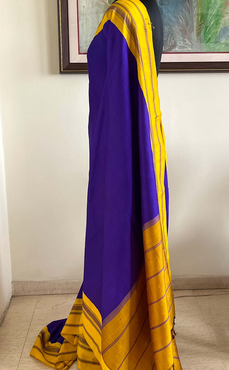 SUVETHA- PURPLE AND YELLOW KANJIVARAM SILK WITH RUDRAKSHA MOTIFS