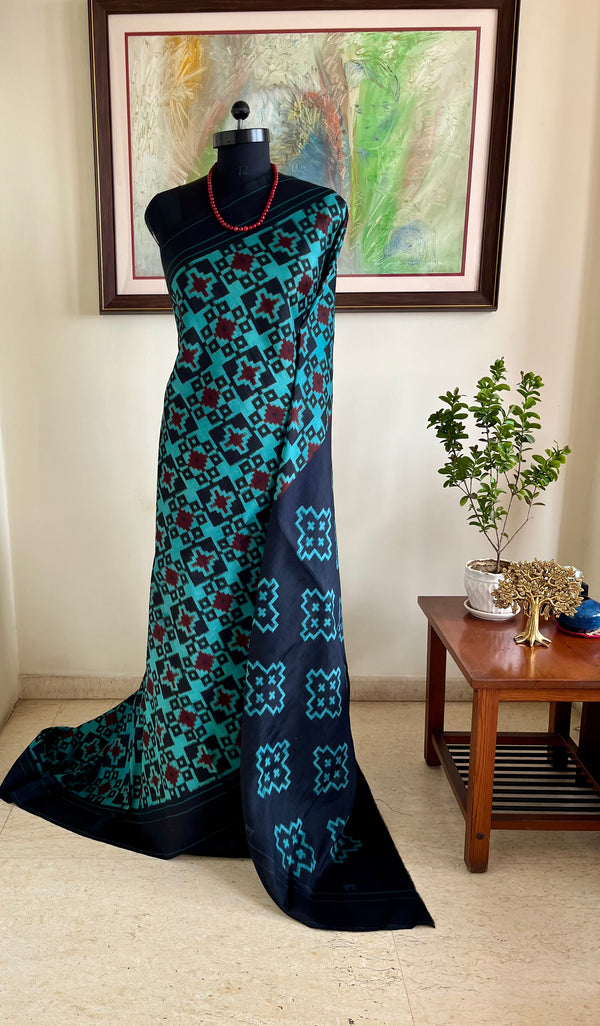 PADMISHA - NEVER WORN LIGHT BLUE POCHAMPALLY SILK SAREE WITH IKAT MOTIFS
