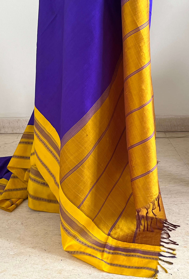 SUVETHA- PURPLE AND YELLOW KANJIVARAM SILK WITH RUDRAKSHA MOTIFS