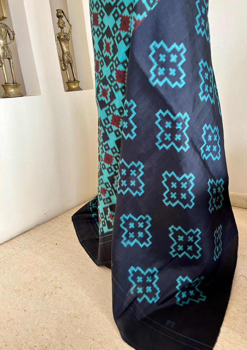 PADMISHA - NEVER WORN LIGHT BLUE POCHAMPALLY SILK SAREE WITH IKAT MOTIFS