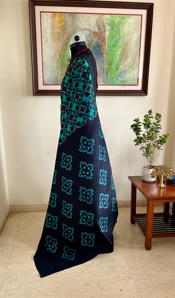 PADMISHA - NEVER WORN LIGHT BLUE POCHAMPALLY SILK SAREE WITH IKAT MOTIFS