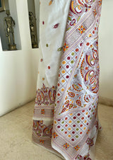 ABANTIKA- WHITE KANTHA WITH FISH AND FLORAL MOTIFS