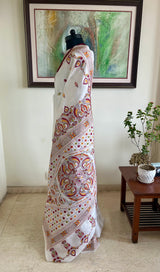 ABANTIKA- WHITE KANTHA WITH FISH AND FLORAL MOTIFS