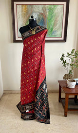 LEELAVATI- RED PATOLA WITH DIAMOND, ELEPHANT AND BIRD MOTIFS