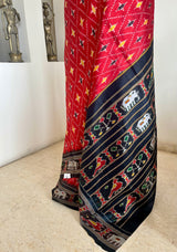 LEELAVATI- RED PATOLA WITH DIAMOND, ELEPHANT AND BIRD MOTIFS