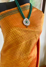 VIRENA- OCHRE STRIPED KANJIVARAM WITH GREEN PAISLEY BORDER