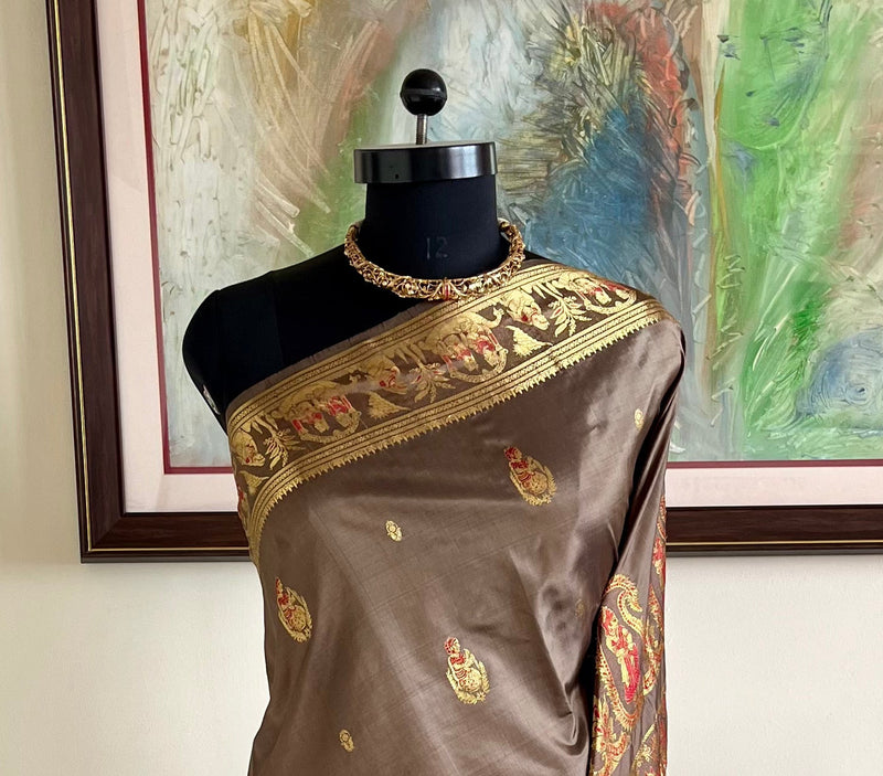 NIBEDITA - BROWN SWARNACHARI WITH MAIDENS AND MYTHOLOGICAL TALES