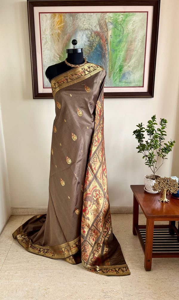 NIBEDITA - BROWN SWARNACHARI WITH MAIDENS AND MYTHOLOGICAL TALES