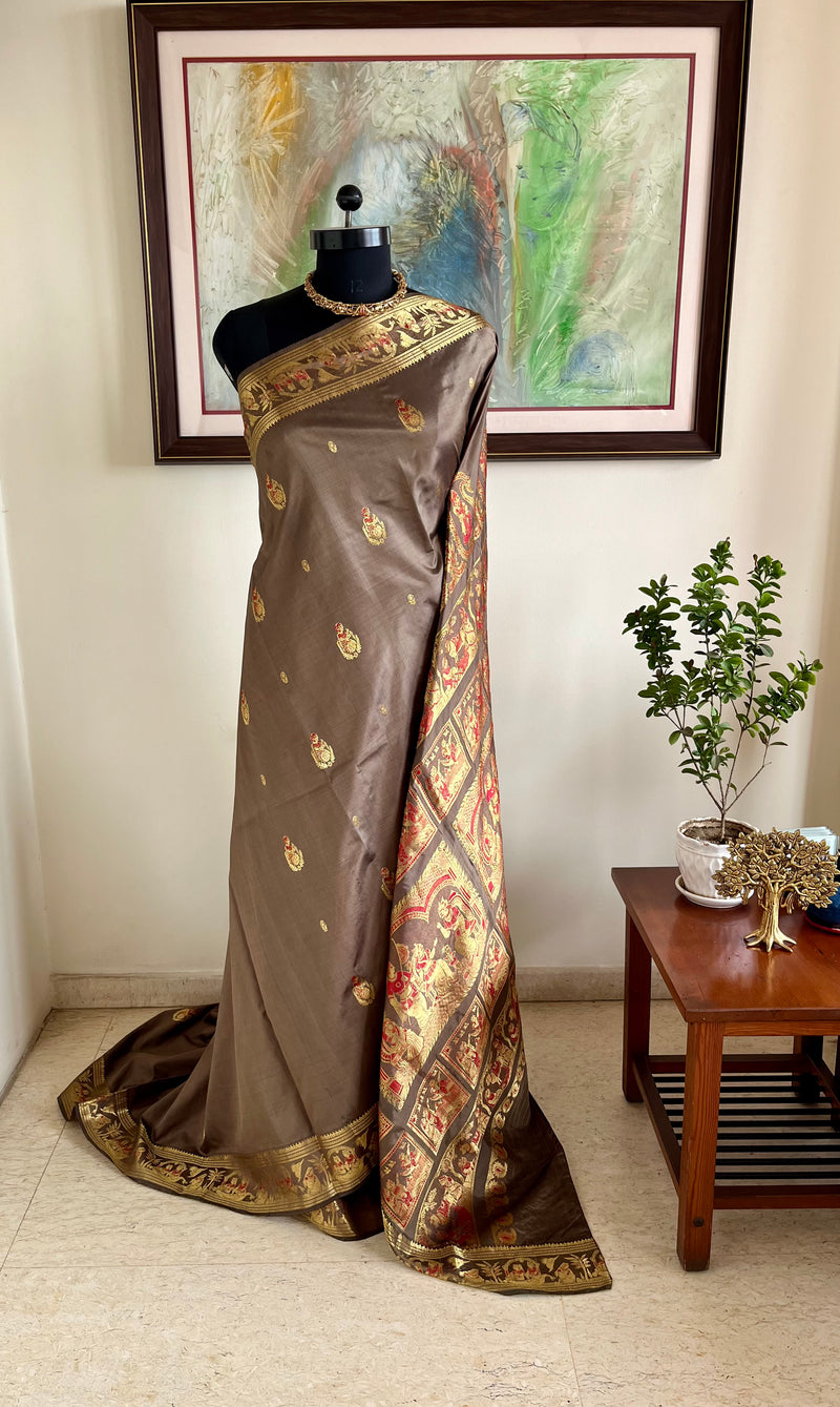 NIBEDITA - BROWN SWARNACHARI WITH MAIDENS AND MYTHOLOGICAL TALES