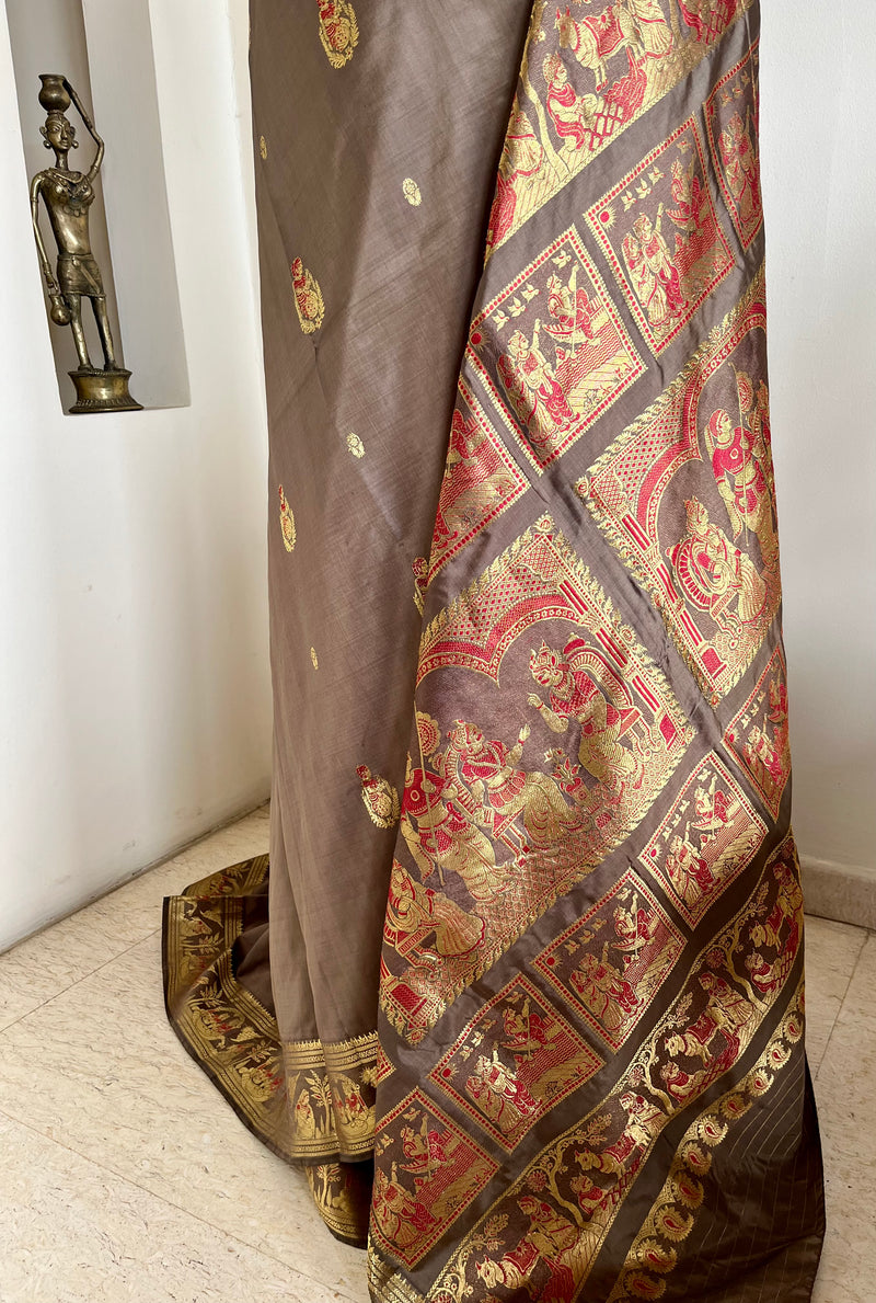 NIBEDITA - BROWN SWARNACHARI WITH MAIDENS AND MYTHOLOGICAL TALES
