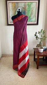 PRAYU – MAROON ILKAL COTTON CHECKS WITH TOPI TENI