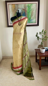 SIDHESWARI- CREAM KHANDUA WITH DOUBLE TEMPLE AND RUDRAKSHA BORDER