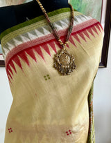 SIDHESWARI- CREAM KHANDUA WITH DOUBLE TEMPLE AND RUDRAKSHA BORDER